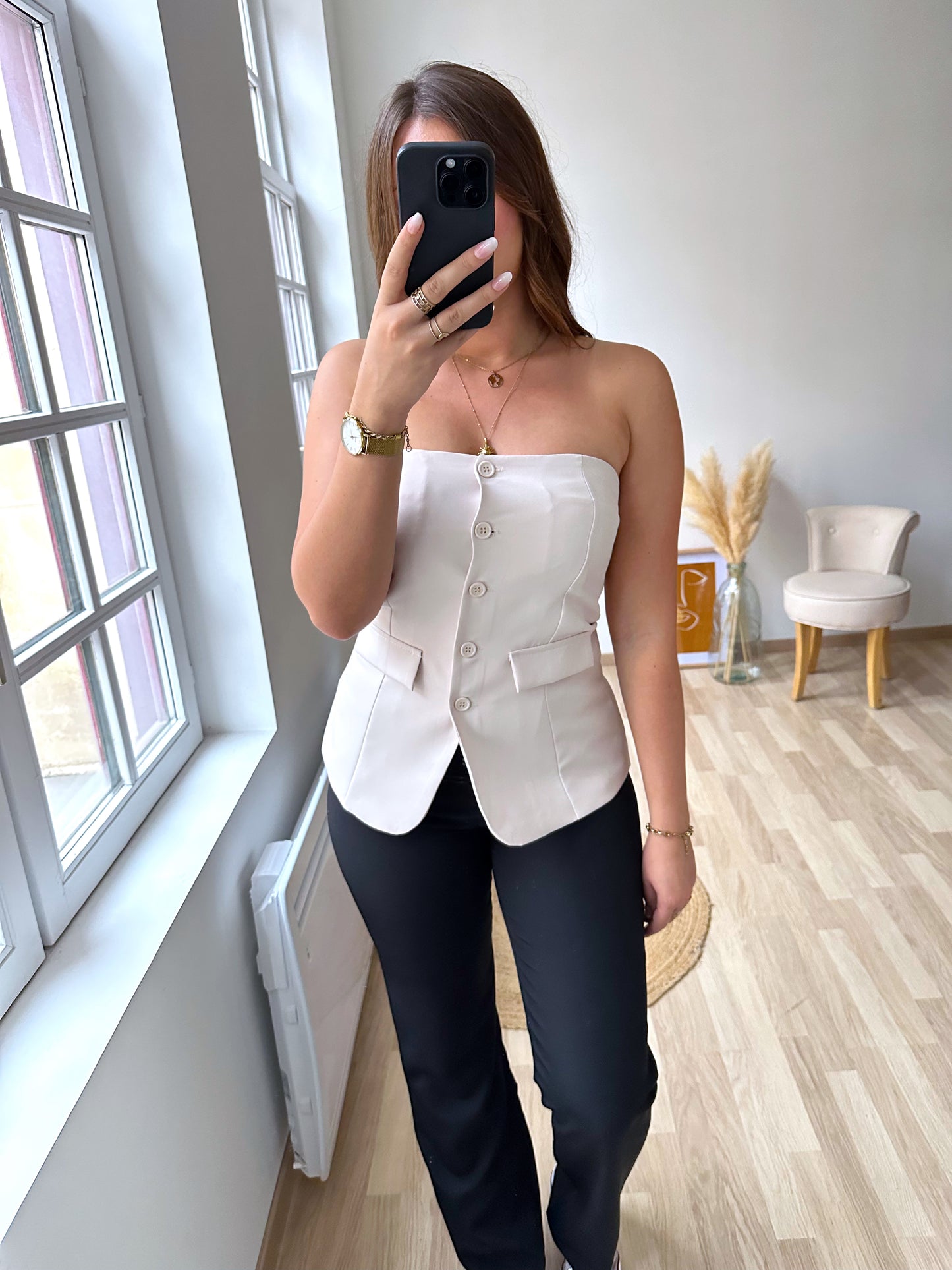 BIANCA beige button bustier