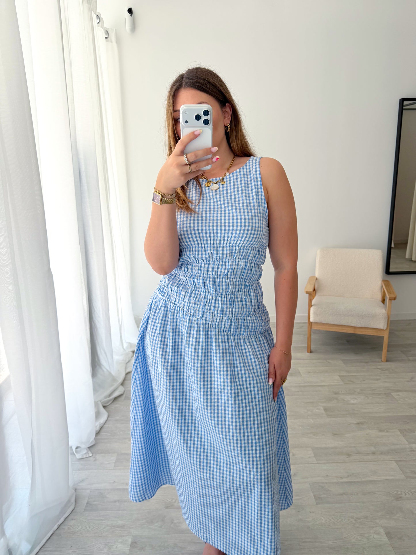 Robe longue bleue VICHY
