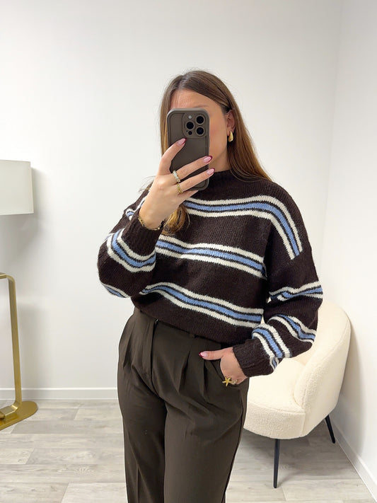 Pull rayé marron TILLA