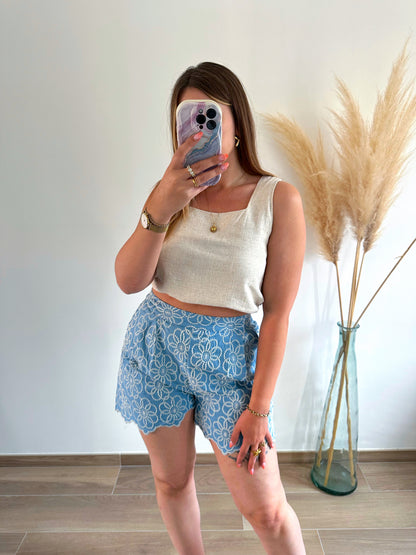 Short brodé bleu LIOR