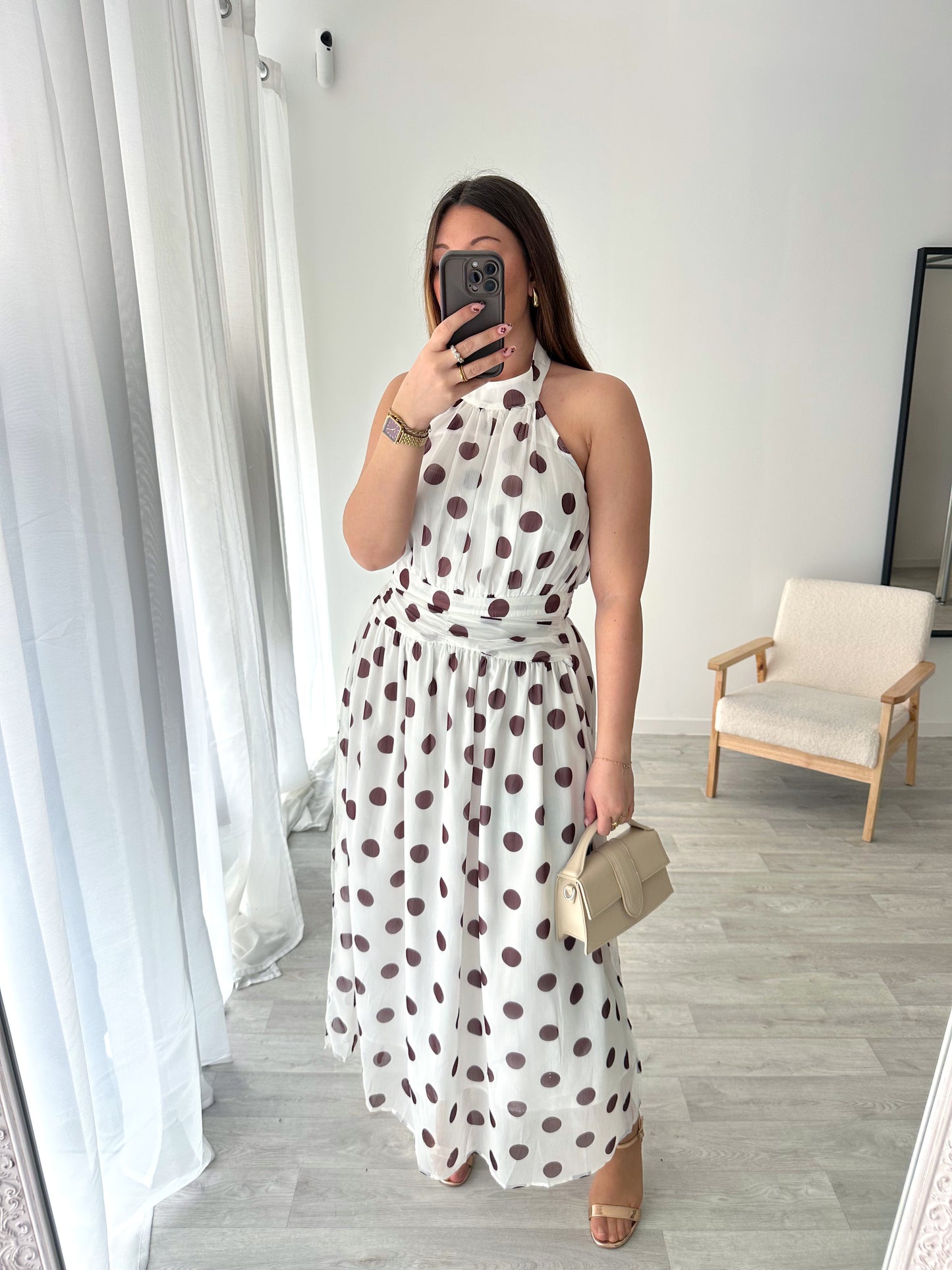 Robe longue à pois blanche LIZANA