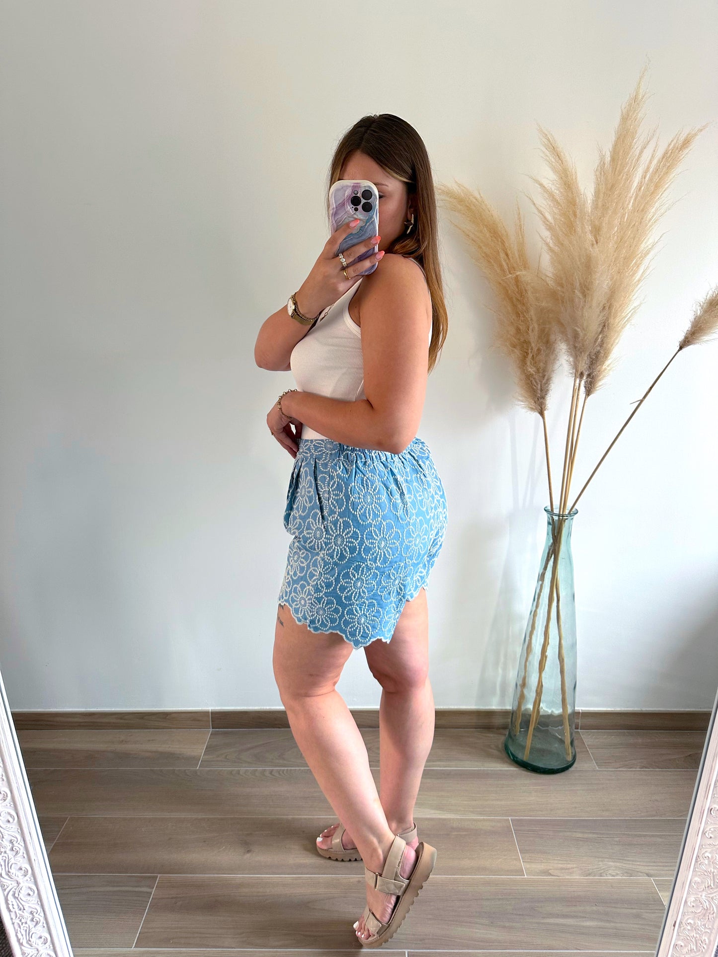 Short brodé bleu LIOR