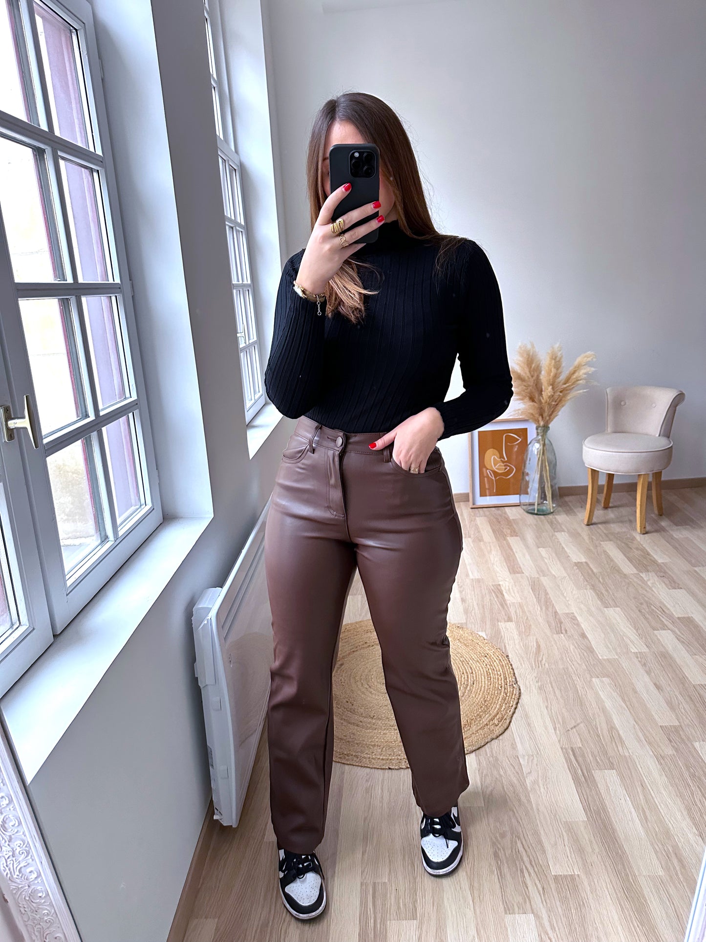 Pantalon similicuir marron KHLOE