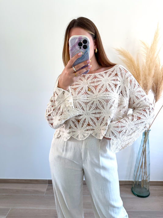 Top en crochet beige JUDITH
