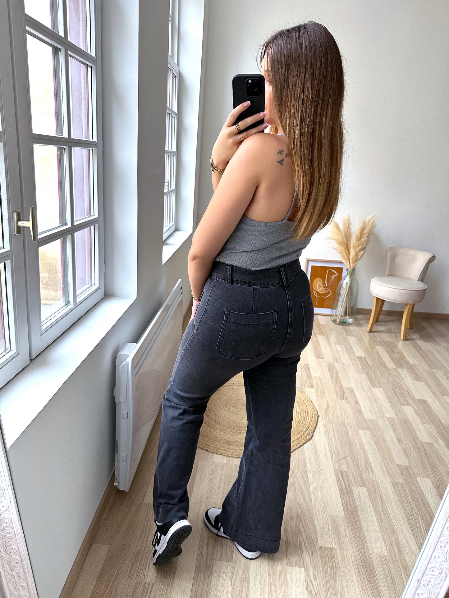 PAOLINA dark gray high-waisted jeans