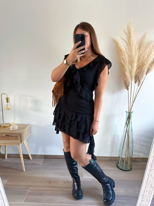 Robe noire volants ELY