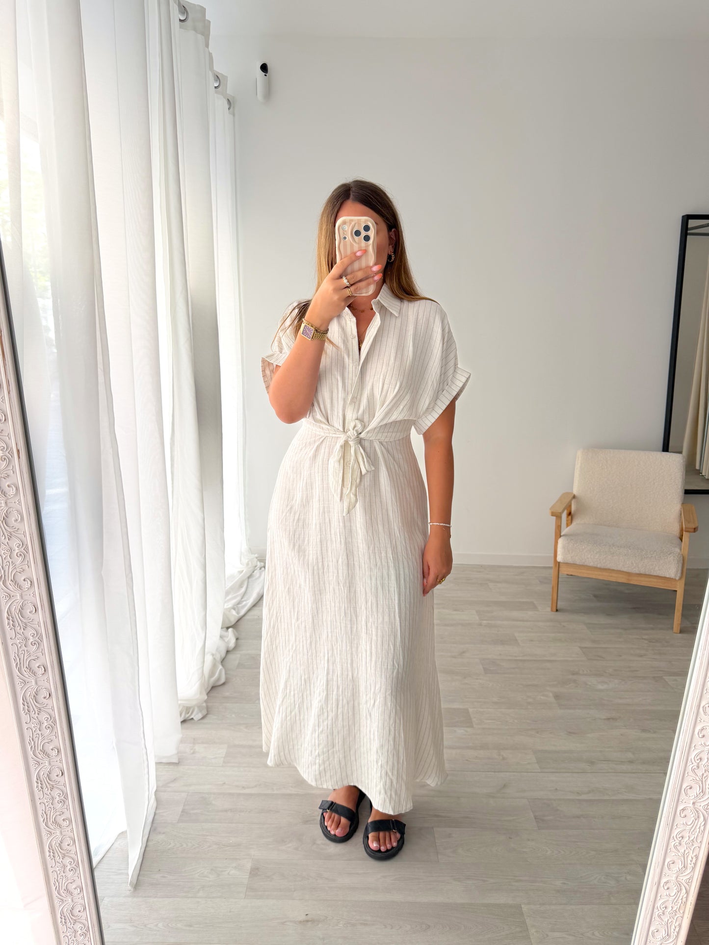 Robe écru à rayures AMANDAE