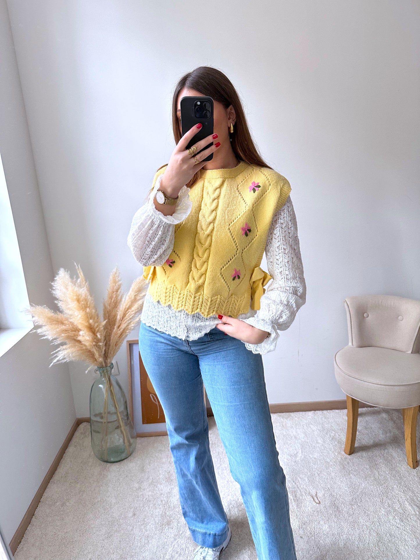 Pull sans manches jaune AZALEE