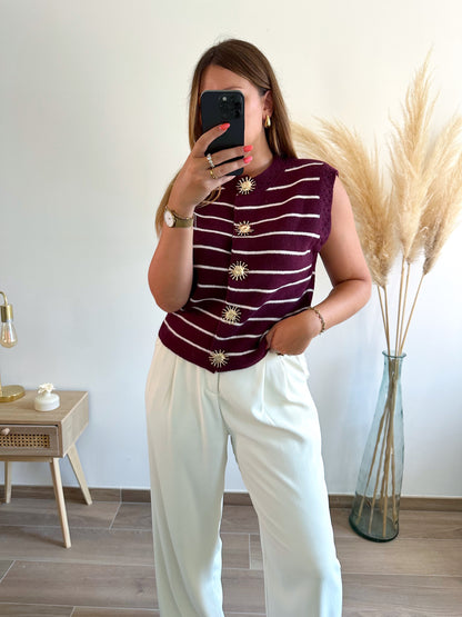 Pull rayé bordeaux JAOUEN