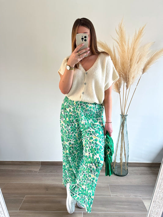 Pantalon plissé vert FREESIA