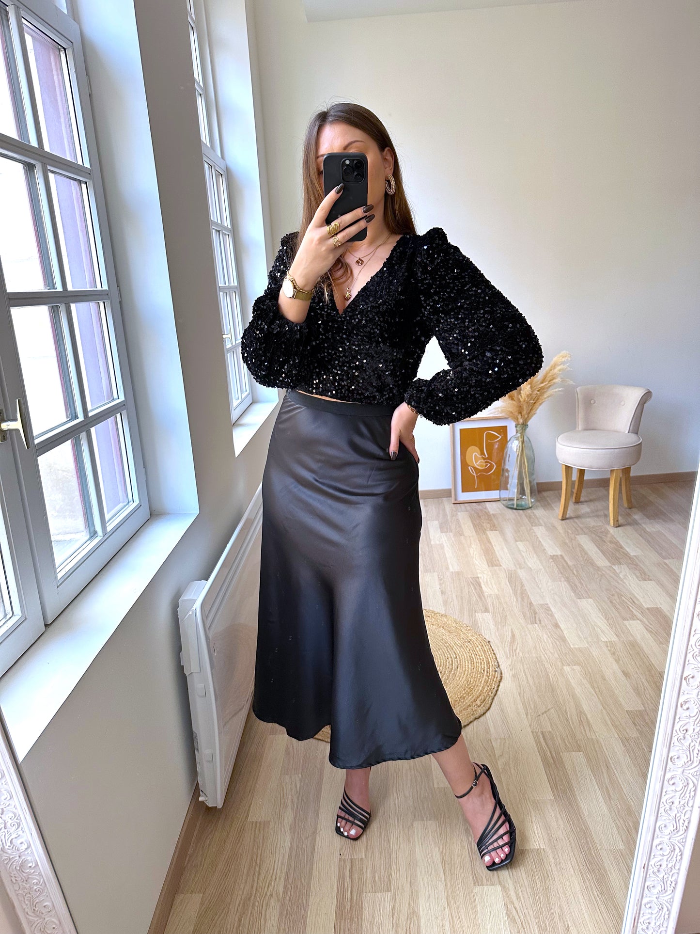 Black satin skirt THALIE