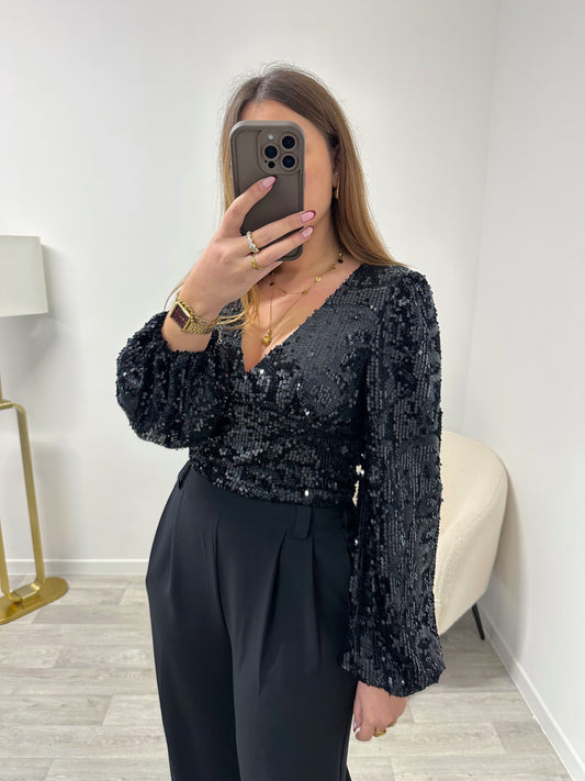 Top noir paillettes RHEA
