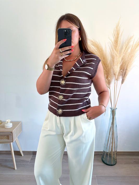 Pull rayé marron JAOUEN