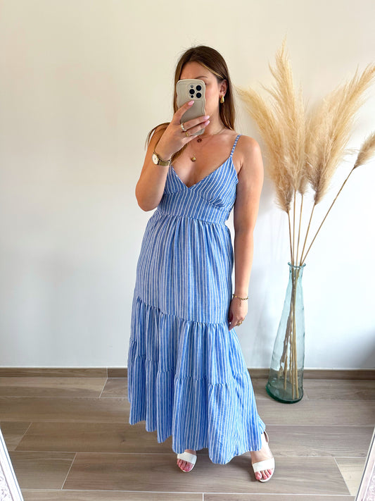 Robe longue rayée bleue CARMEN