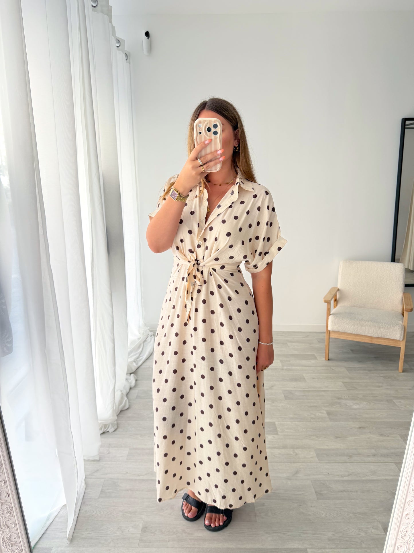Robe beige à pois JASMINE