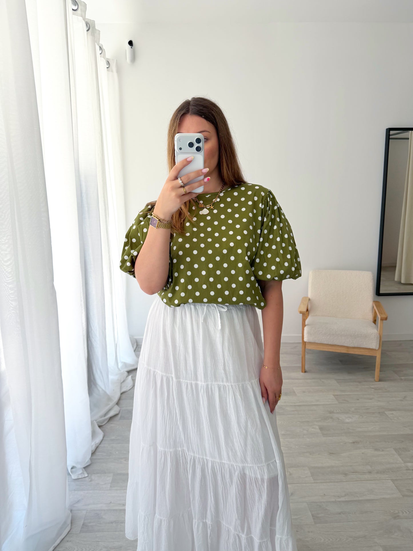 Blouse verte à pois LUNA