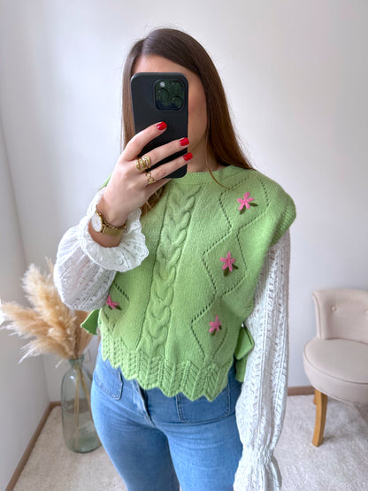 Pull sans manches vert AZALEE