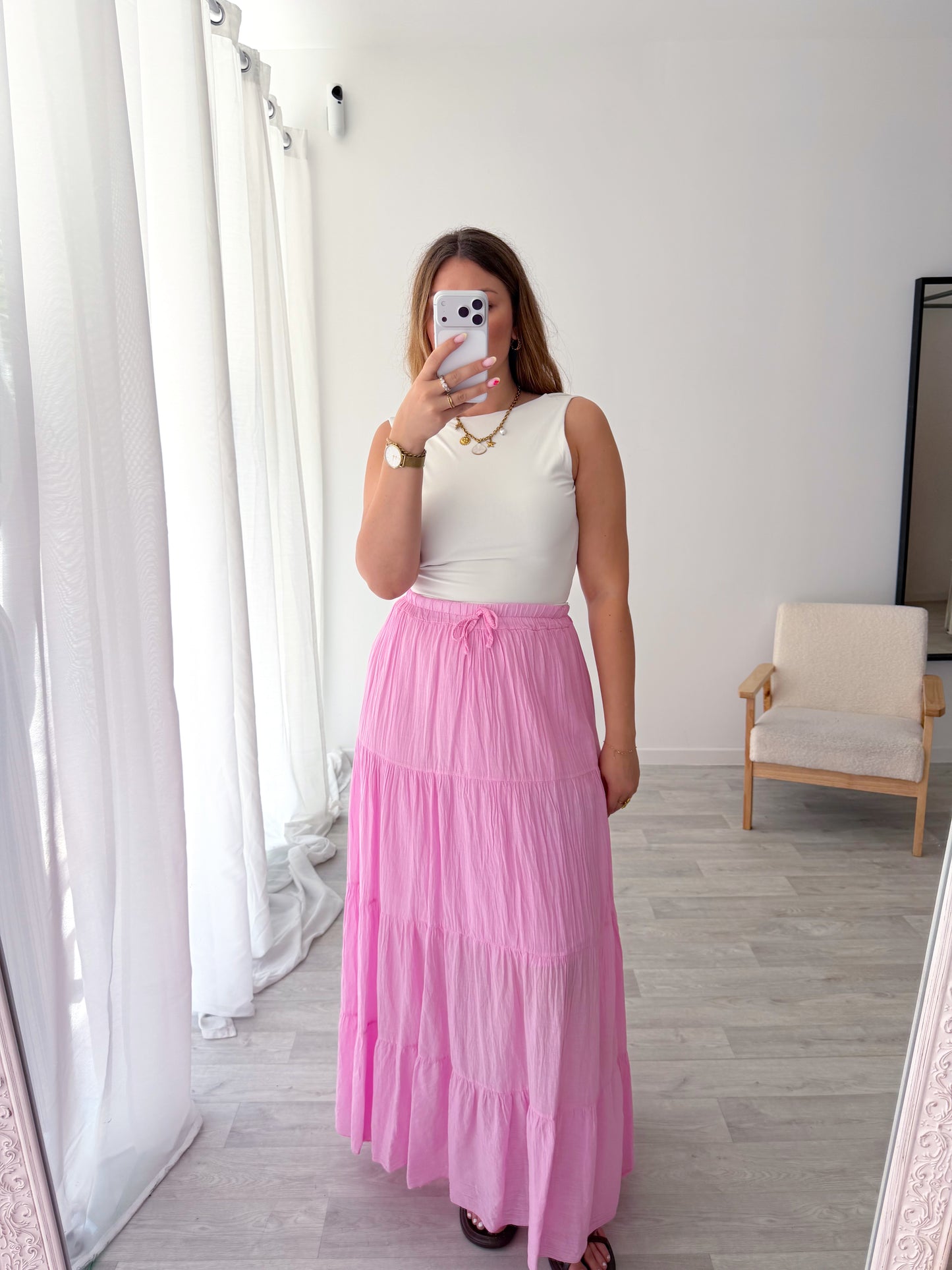 Jupe longue rose TALIA