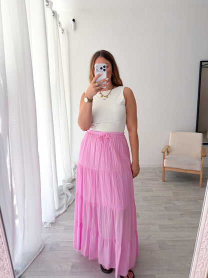 Jupe longue rose TALIA