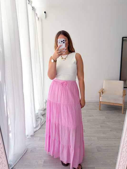 Jupe longue rose TALIA