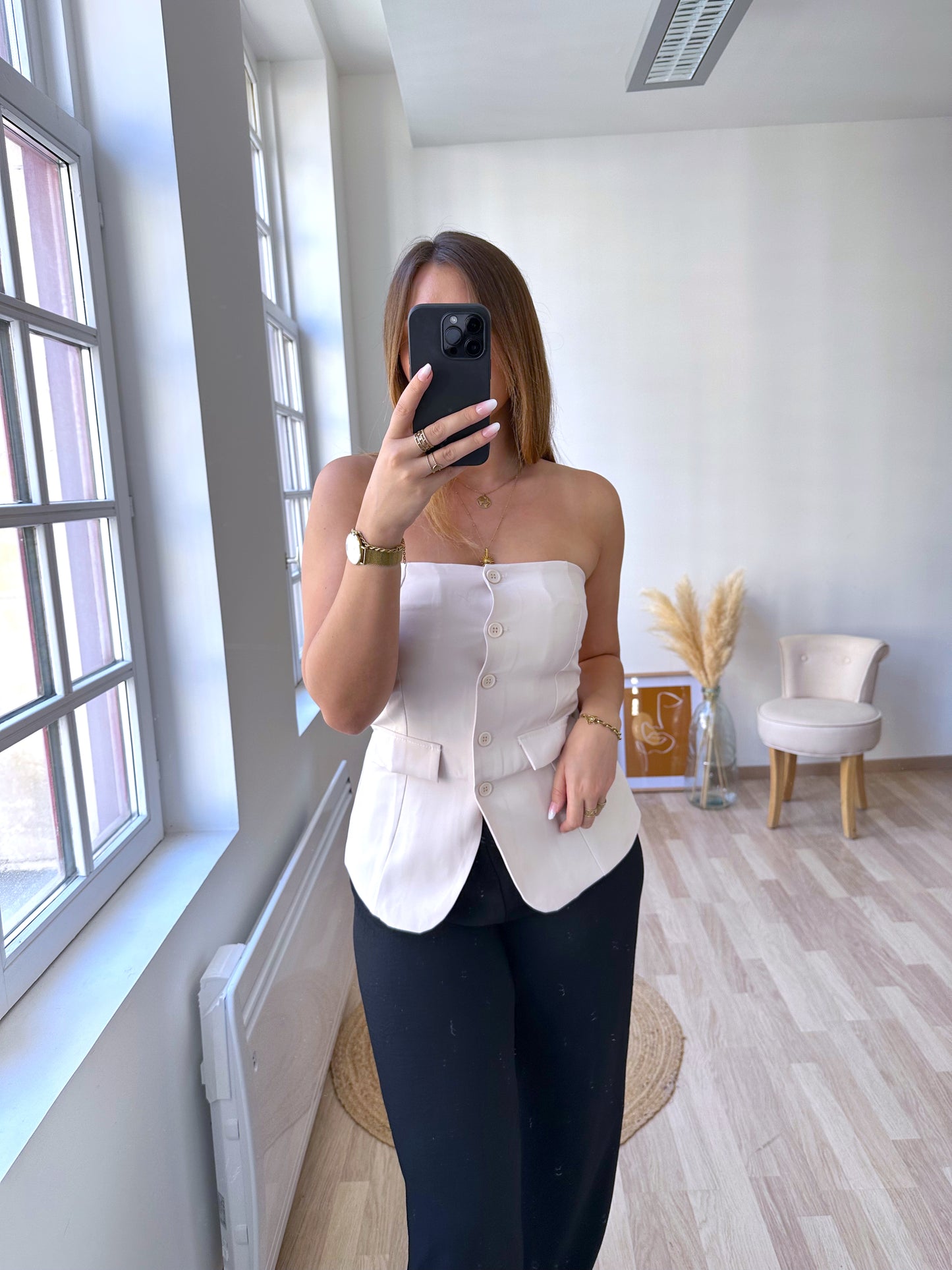 BIANCA beige button bustier