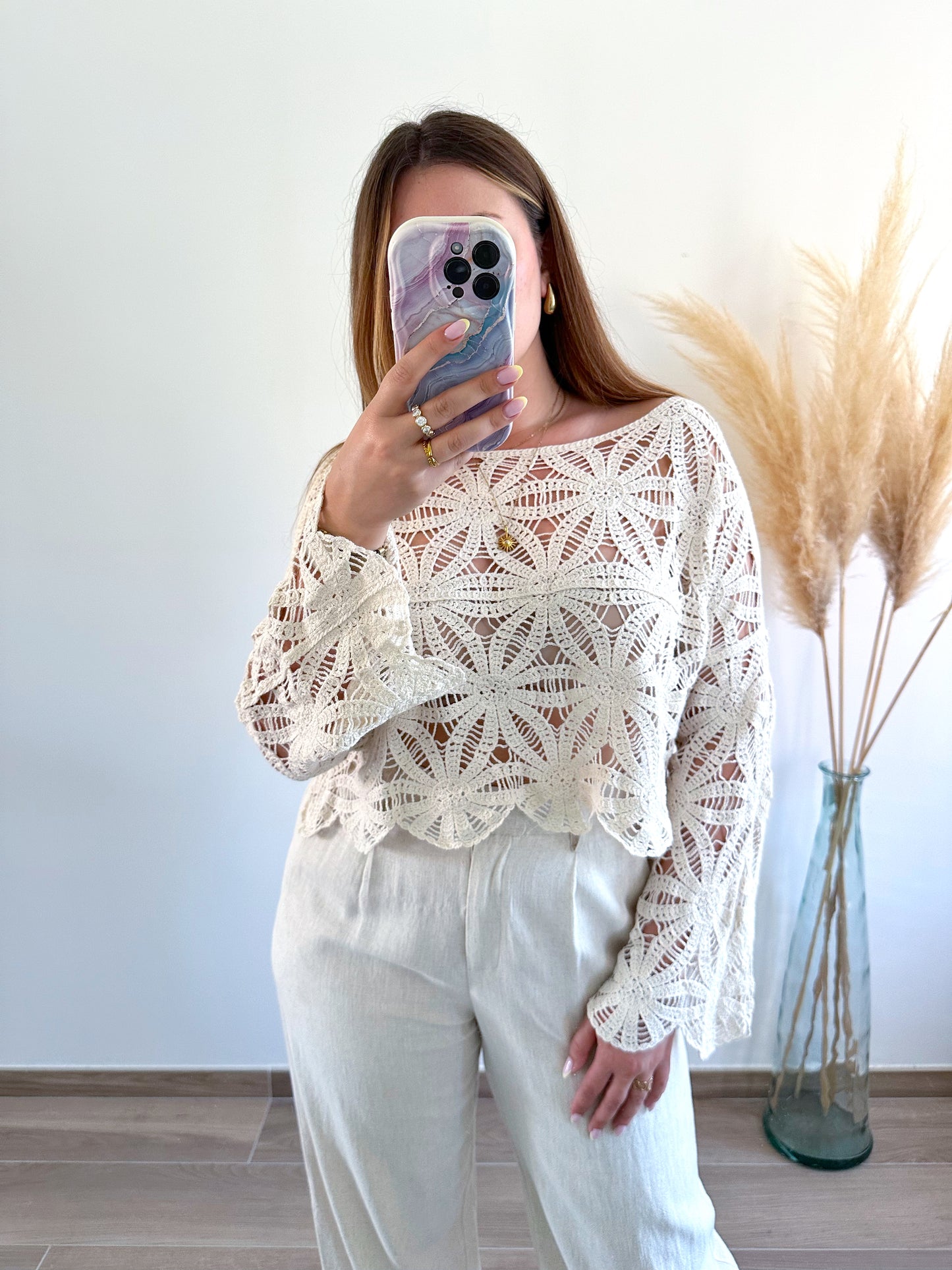 Top en crochet beige JUDITH