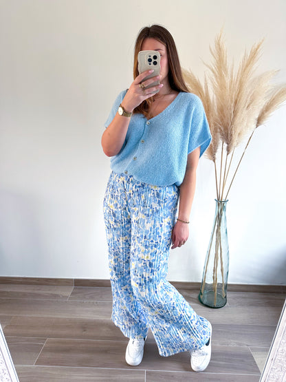 Pantalon plissé bleu FREESIA
