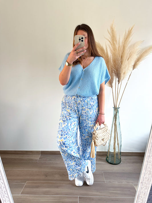 Pantalon plissé bleu FREESIA