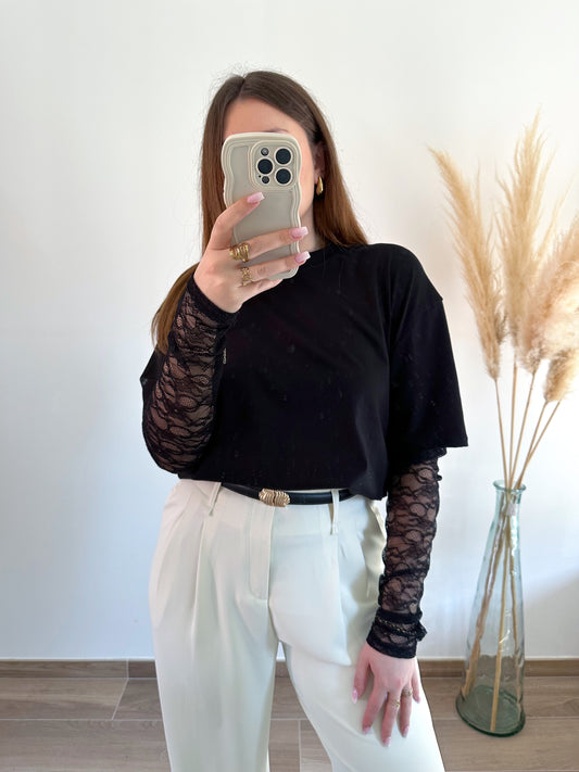 Tee-shirt noir dentelle IZIA