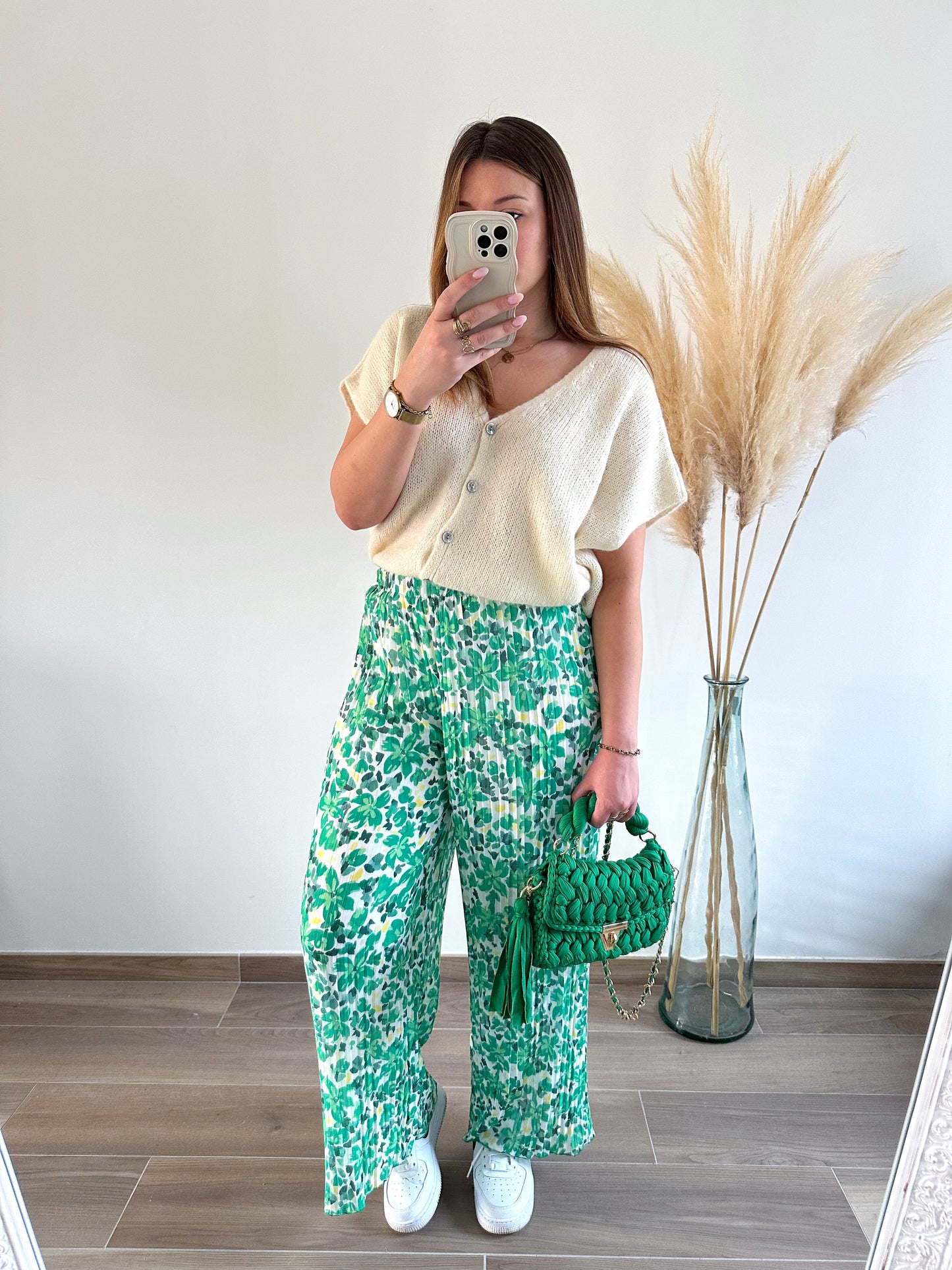 Pantalon plissé vert FREESIA