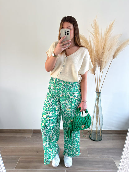 Pantalon plissé vert FREESIA