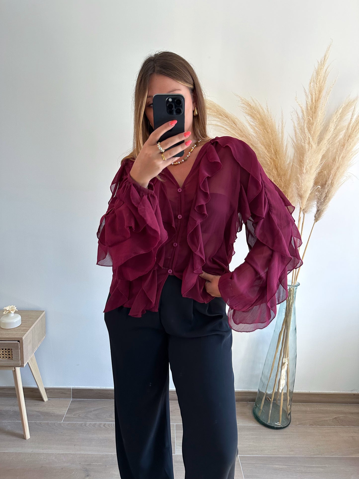 Blouse à volants bordeaux JENNY