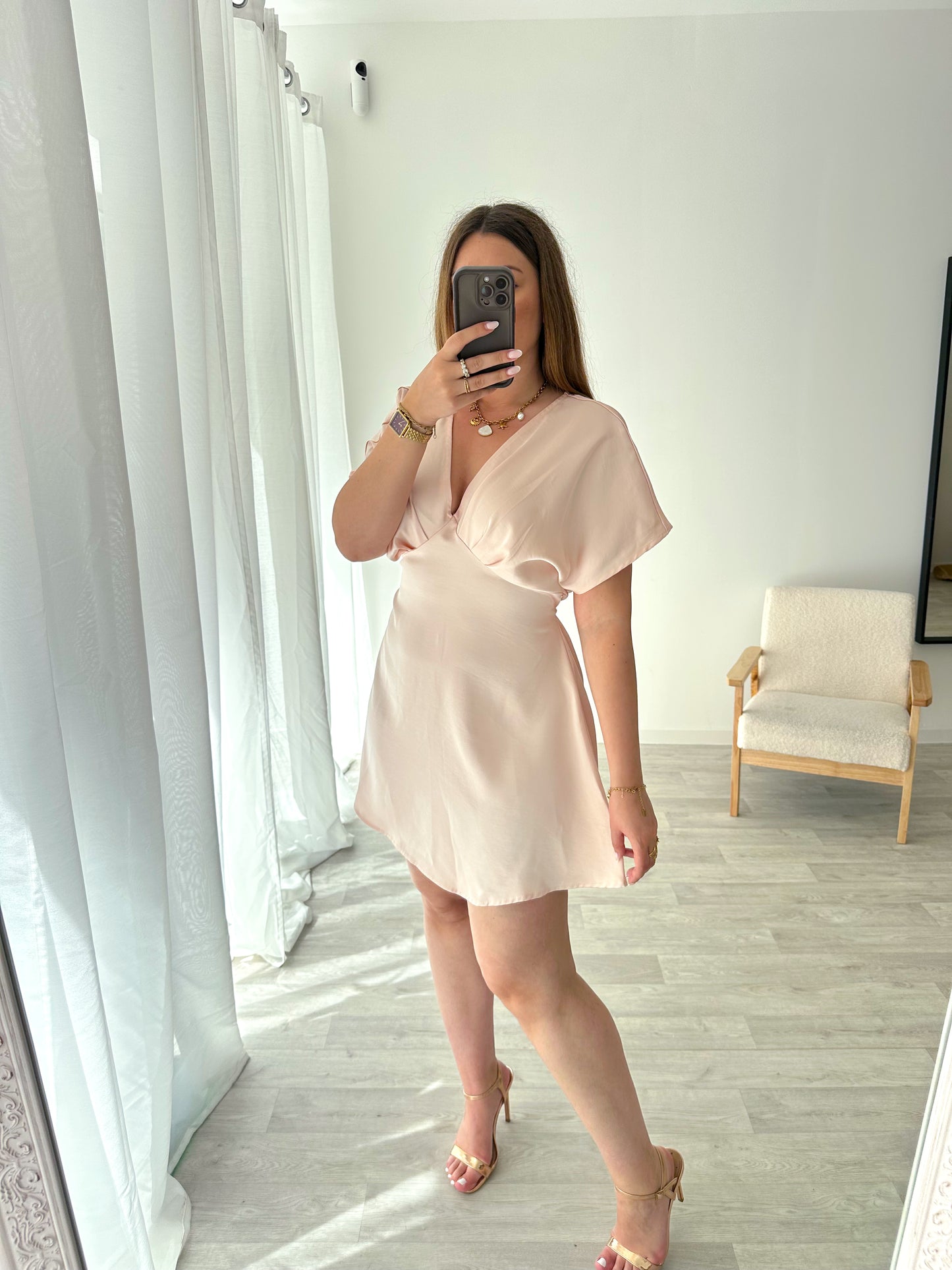 Robe satin rose pâle ENORA