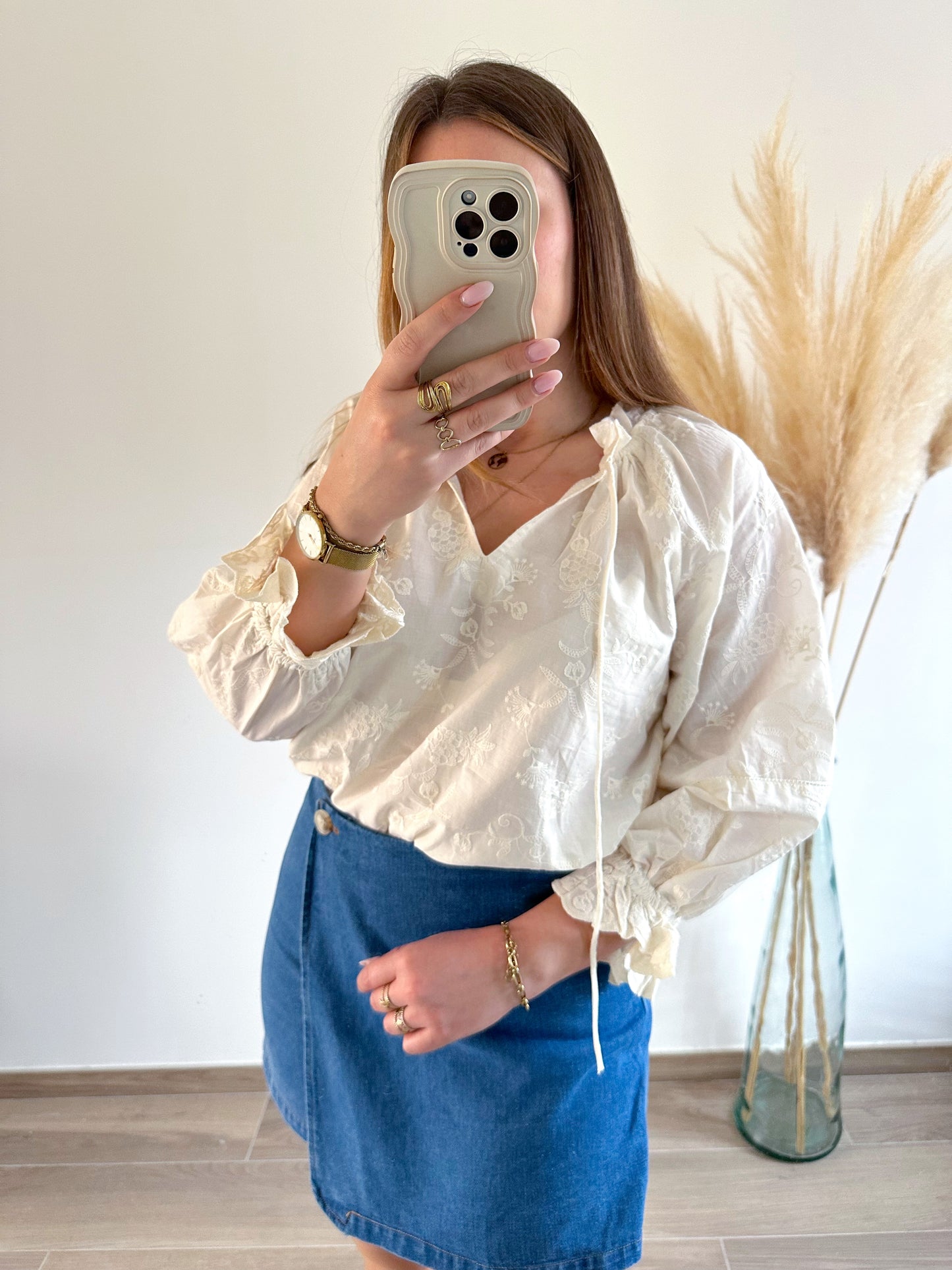 Blouse écru brodée CLARA