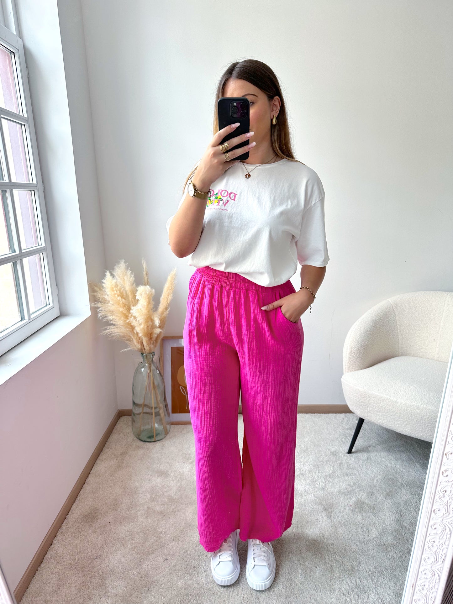 Pantalon gaze de coton rose SADIE