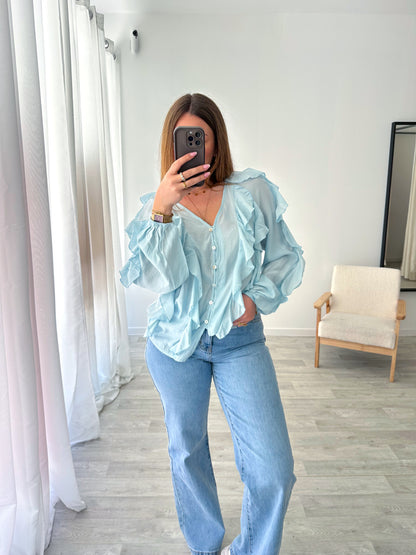 Blouse volants bleu ciel LISA