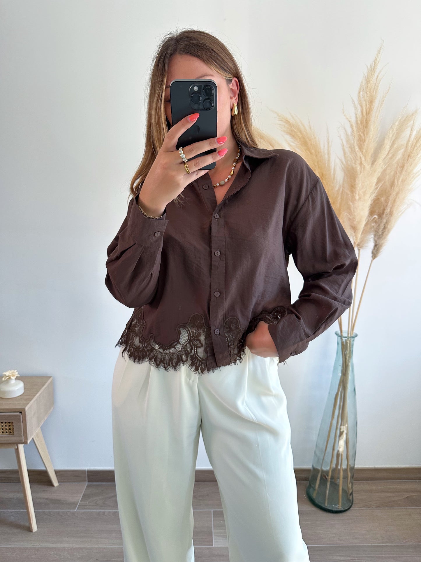 Chemise marron dentelle ALIZÉE