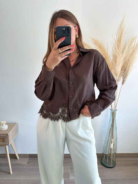 Chemise marron dentelle ALIZÉE