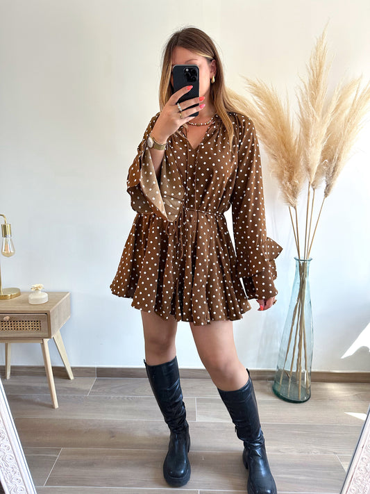 Robe marron à pois SIANA