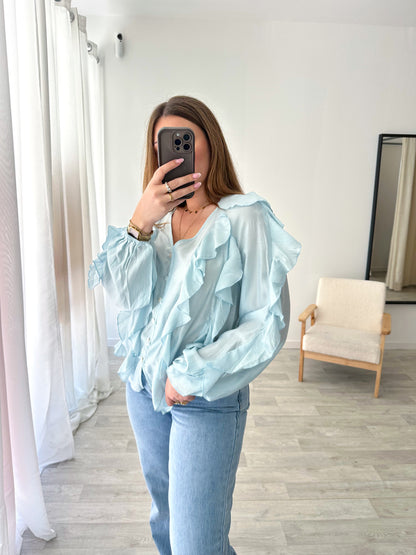 Blouse volants bleu ciel LISA