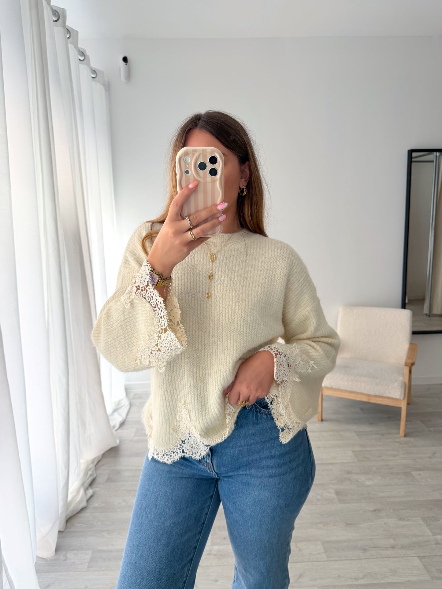 Pull dentelle écru NOUNA
