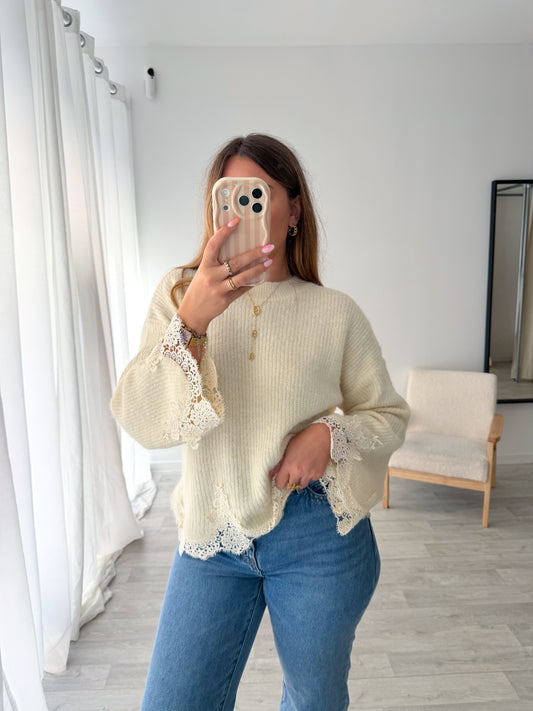 Pull dentelle écru NOUNA