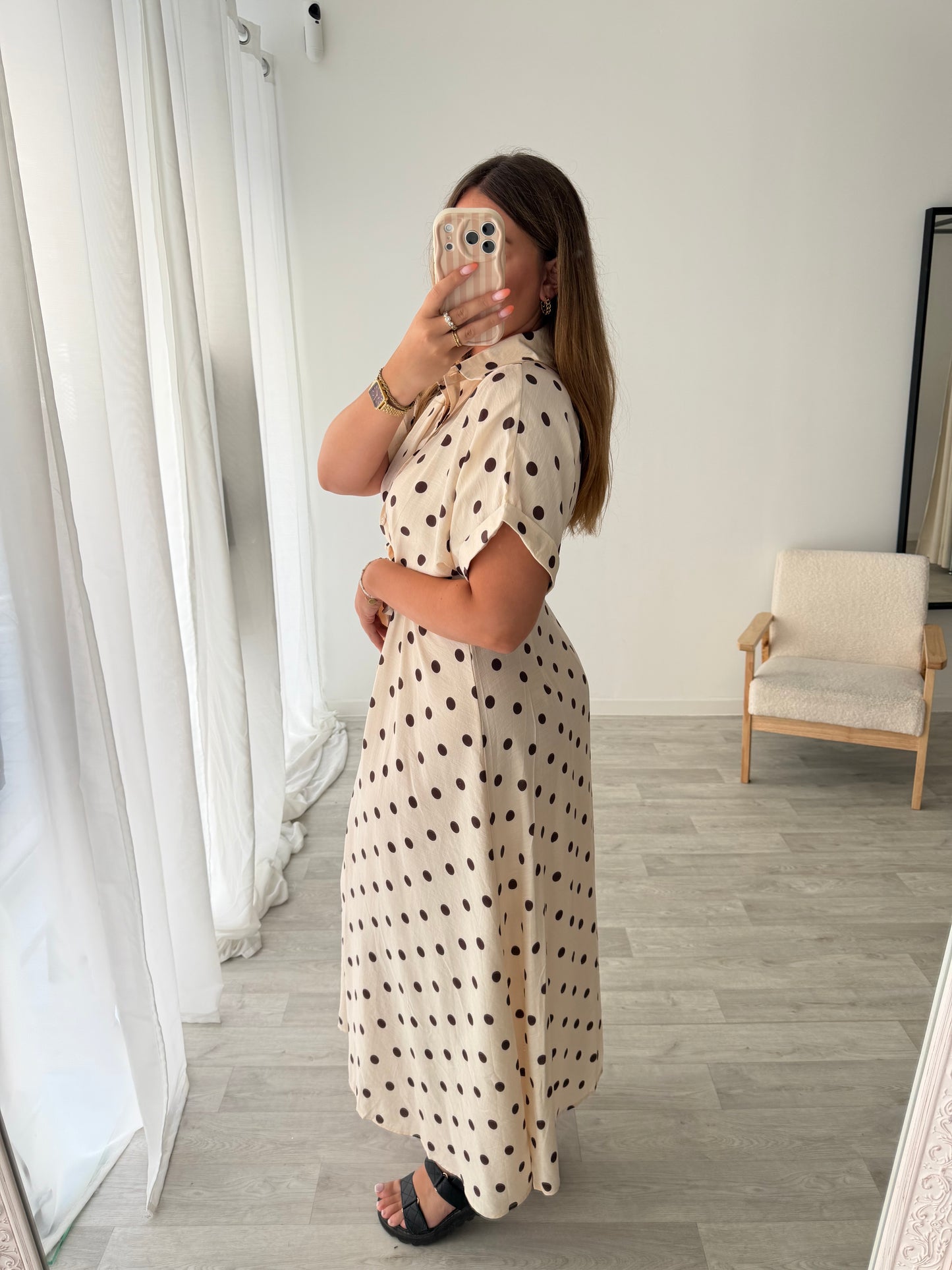 Robe beige à pois JASMINE