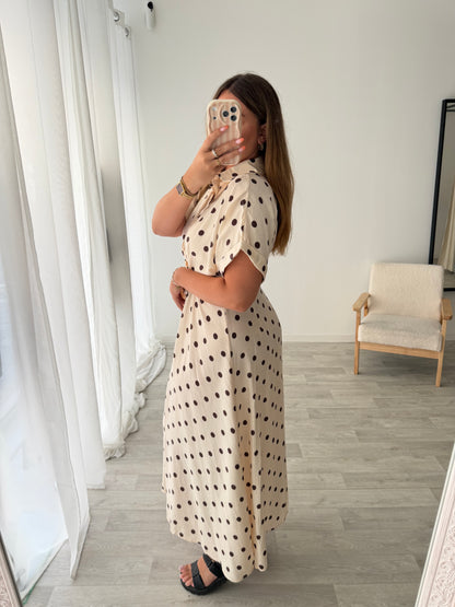 Robe beige à pois JASMINE