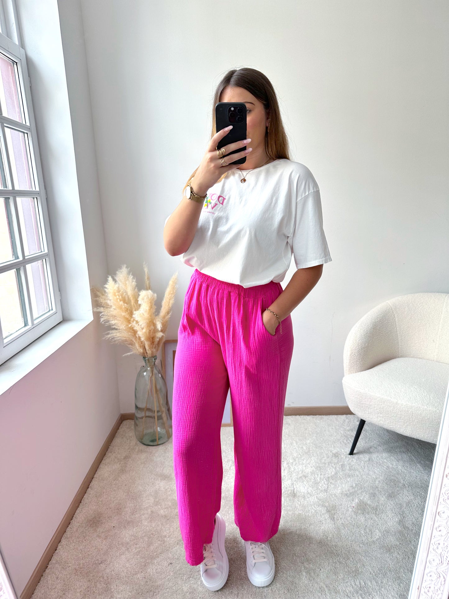 Pantalon gaze de coton rose SADIE