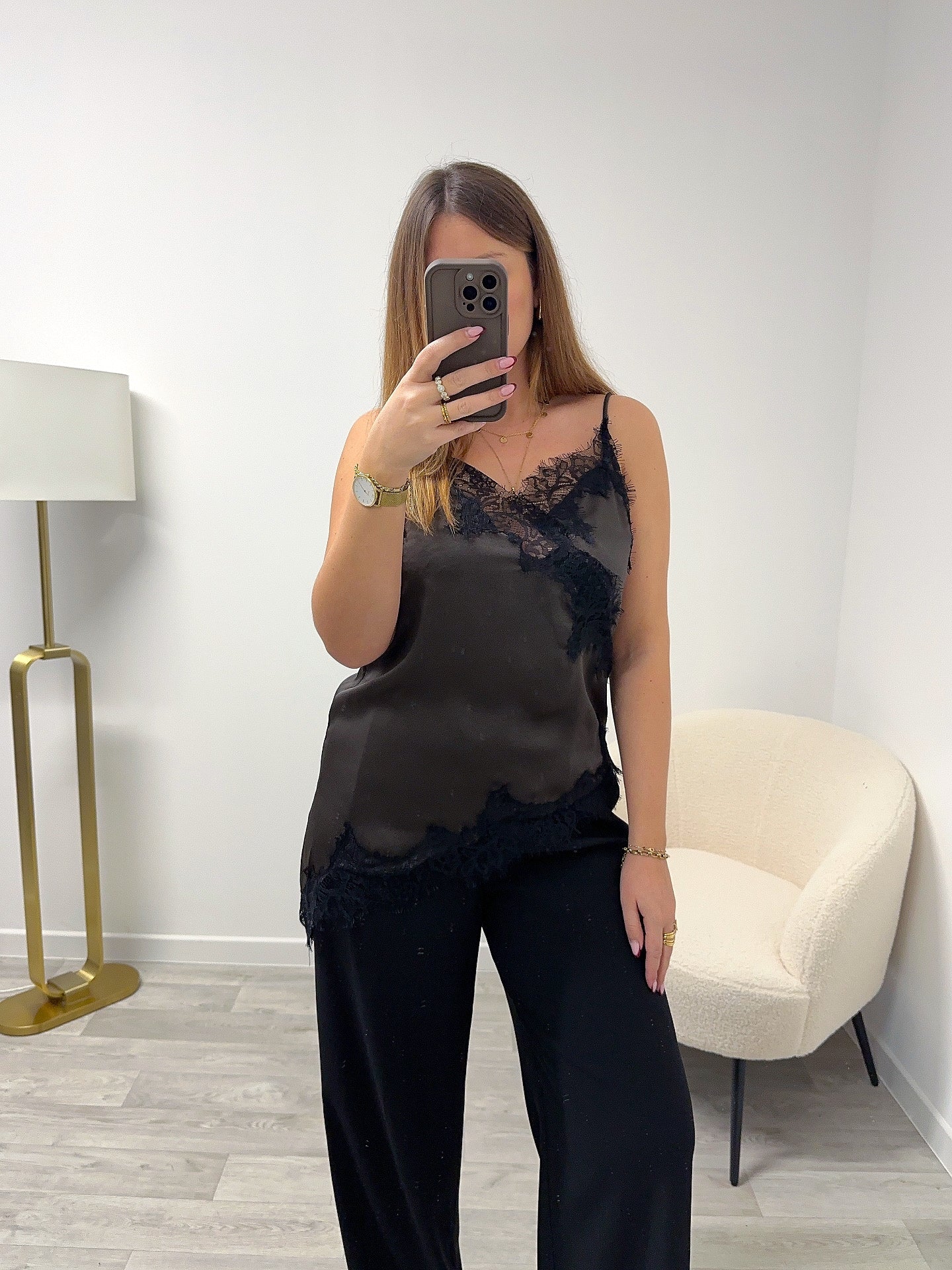 Top dentelle marron JANICE