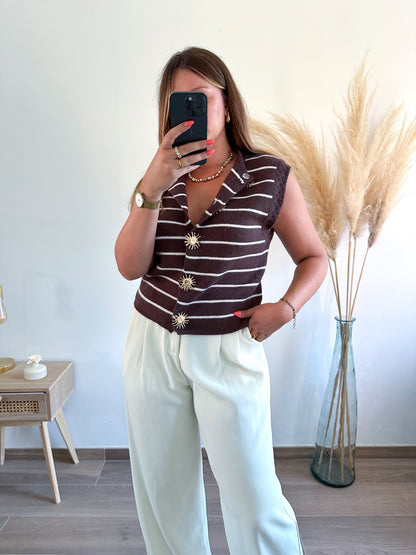 Pull rayé marron JAOUEN