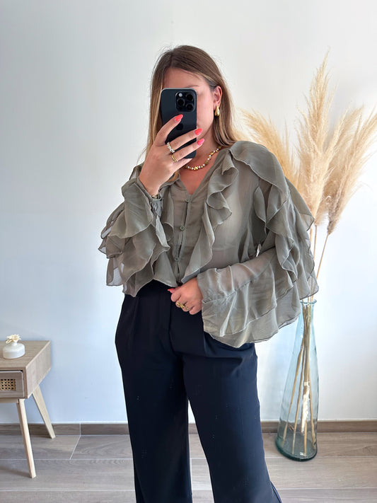 Blouse à volants kaki JENNY