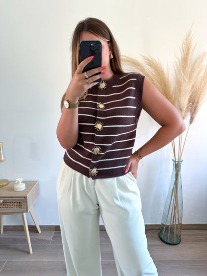 Pull rayé marron JAOUEN