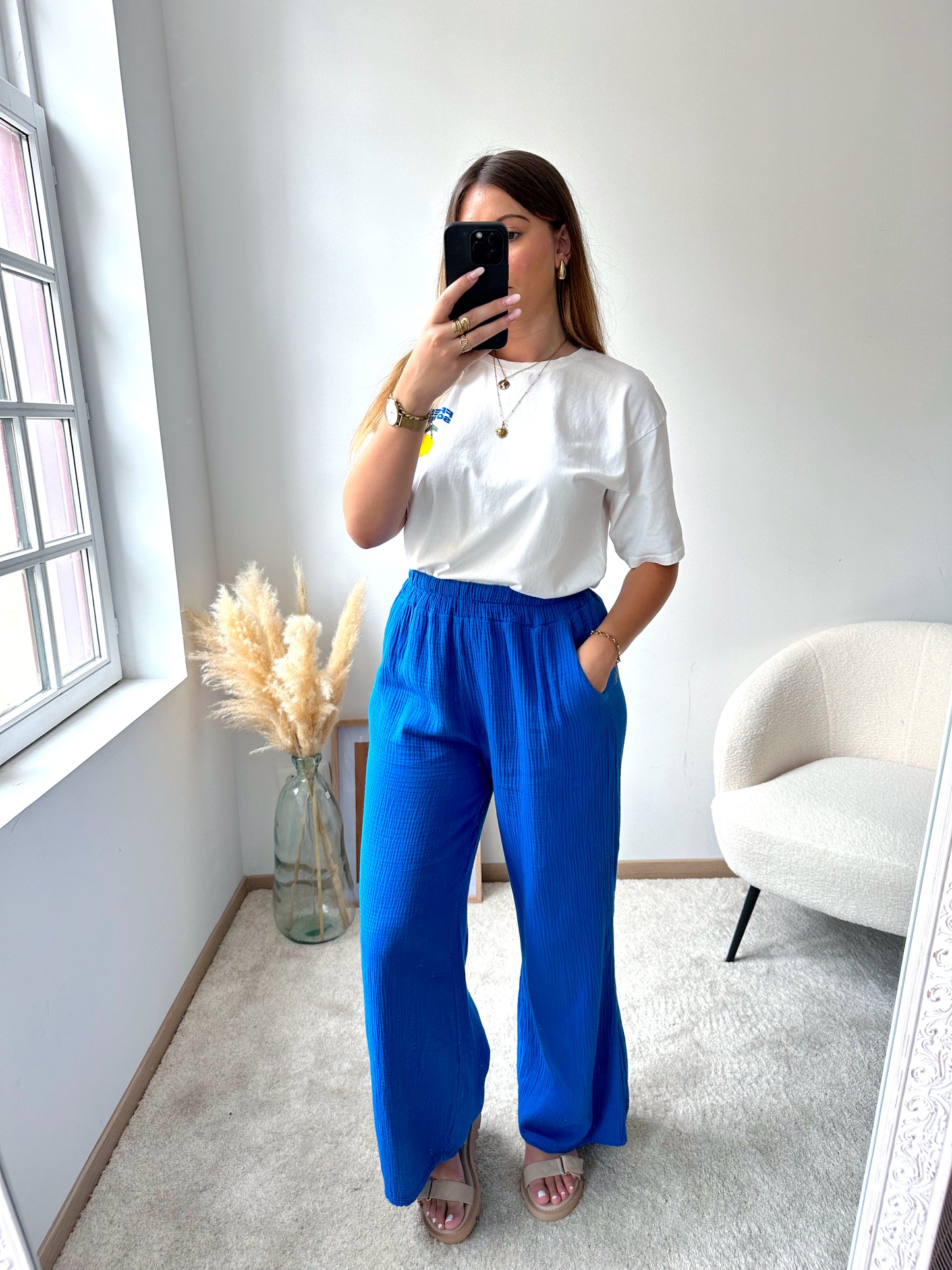 Pantalon gaze de coton bleu SADIE